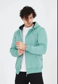 Unisex Tam Fermuarlı Kapşonlu  SweatShirt - Mint Yeşili thumbnail 3