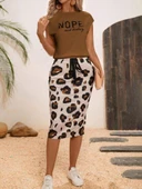 Kadın Kısa Kollu Bisiklet Yaka Viskon Bluz Desenli Dalgıç Etek Ikili Takım thumbnail 3