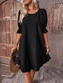 Kadın Kısa Kollu Kol Ve Eteği Volanlı Bisiklet Yaka Aerobin Elbise thumbnail 7