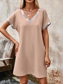 Kadın Yaka Ve Kol Pul Payet şeritli Ithal Krep Elbise thumbnail 2