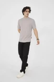 Unisex Bisiklet Yaka Slim Fit T-Shirt- Taş thumbnail 4