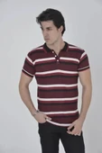 Erkek Yakalı Slim Fit Dokuma Çizgili T-Shirt - Bordo thumbnail 2