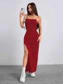 Kadın Ip Askılı Yandan Yırtmaçlı Janjan Krep Elbise thumbnail 8