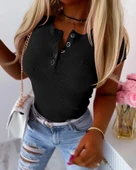 Kadın Kısa Kollu Yuvarlak Yakalı Düğme Detay Kaşkorse Bluz thumbnail 1