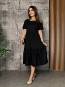 Kadın Kısa Kollu Yakası Açık Katlı Bürümcük Balon Elbise thumbnail 1