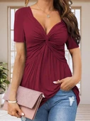 Kadın Kısa Kollu önü Düğüm Detay Viskon Bluz thumbnail 1
