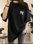 Baskılı Oversize Bisiklet Yaka T-shirt - Siyah thumbnail 1