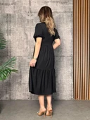 Kadın Kısa Kollu Yakası Açık Katlı Bürümcük Balon Elbise thumbnail 3