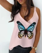 Kadın Kelebek Baskılı Sandy Kumaş Askılı Bluz thumbnail 1