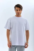 Unisex Oversize Düz Bisiklet Yaka T-Shirt - Beyaz thumbnail 1