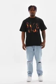 Unisex Baskılı Oversize T-Shirt - Siyah - 4