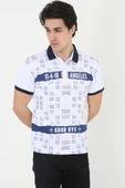 Erkek Yakalı Slim Fit Baskılı T-Shirt - Beyaz thumbnail 4