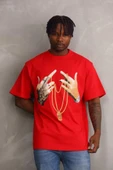 Unisex Baskılı Oversize T-Shirt - Kırmızı thumbnail 1