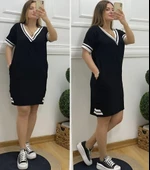 Kadın Kısa Kollu V Yaka Ribana Detaylı Cepli Dizüstü Viskon Elbise thumbnail 1