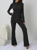 Kadın Uzun Kollu şardonlu üst Uzun Yanları Yırtmaçlı Alt Ispanyol Kaşkorse Ikili Takım thumbnail 1