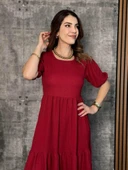 Kadın Kısa Kollu Yakası Açık Katlı Bürümcük Balon Elbise thumbnail 4