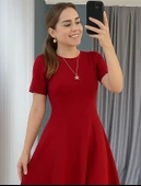 Kadın Kısa Kollu Bisiklet Yaka Maksi Boy Ithal Krep Elbise thumbnail 2