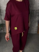 Kadın Kısa Kollu Bisiklet Yaka Viskon Iki Iplik Bluz Ve Pantolon Ikili Takım thumbnail 2