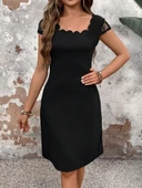 Kadın Kısa Kollu Kare Yakalı Ithal Krep Elbise thumbnail 2