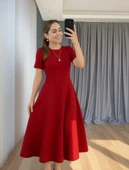 Kadın Kısa Kollu Bisiklet Yaka Maksi Boy Ithal Krep Elbise thumbnail 1