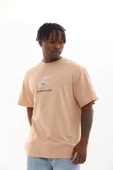 Unisex Baskılı Oversize T-Shirt - Bej thumbnail 3