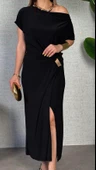 Kadın Kısa Kollu Tek Omuzdan Açık Beli Lastikli Sandy Maxi Elbise thumbnail 4