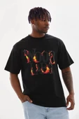 Unisex Baskılı Oversize T-Shirt - Siyah - 3