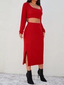 Kadın Kırmızı Kaşkorse Kumaş İkili Takım thumbnail 5