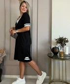 Kadın Kısa Kollu V Yaka Ribana Detaylı Cepli Dizüstü Viskon Elbise thumbnail 4