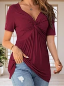 Kadın Kısa Kollu önü Düğüm Detay Viskon Bluz thumbnail 5