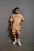 Erkek Alev Baskılı İkili Şortlu Takım - Bej thumbnail 4