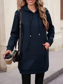 Kadın Uzun Kollu şardonlu Omuz Kuşgöz Detay Eteği Ribanalı Kapşonlu Iki Iplik Elbise thumbnail 1