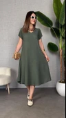 Kadın Kısa Kollu V Yaka Salaş Maxi Boy Elbise thumbnail 1