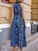 Kadın Omuzlardan Açık Daire Yaka Desenli Maxi Süprem Elbise thumbnail 5