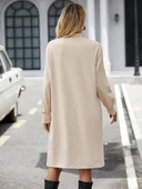 Kadın Uzun Kollu Balıkçı Yaka Kısa şardonlu Dalgıç Elbise thumbnail 2