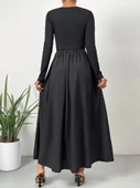 Kadın Uzun Kollu Bisiklet Yaka Uzun üst Viskon Alt Trikoton Elbise thumbnail 7