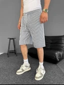 Su Yolu Çizgili Cepli Şort- Gri thumbnail 3