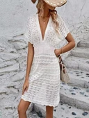 Kadın Kısa Kollu V Yakalı örme Triko Elbise thumbnail 6