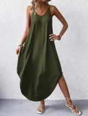 Kadın Askılı V Yakalı Uzun Viskon Elbise thumbnail 3