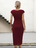 Kadın Yarım Ay Kollu Bisiklet Yaka Yandan Drapeli Ithal Krep Elbise thumbnail 3