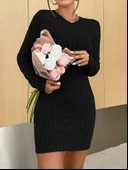 Kadın Uzun Kollu Bisiklet Yaka şardonlu Kalın Fitilli Kaşkorse Mini Boy Elbise thumbnail 6