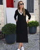 Kadın Uzun Kollu V şerit Yakalı Viskon Iki Iplik Elbise thumbnail 1