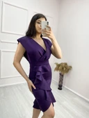 Scuba Kumaş Önü Fırfırlı Midi Boy Elbise thumbnail 9