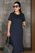Kadın Kısa Kollu Bisiklet Yaka Yırtmaçlı Viskon Iki Iplik Elbise thumbnail 4