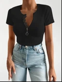 Kadın Beyaz Yaka Dantel Ve Fermuarlı Kaşkorse Bluz thumbnail 3