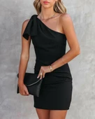 Kadın Tek Omuzu Açık Kelebek Detaylı Janjan Krep Elbise thumbnail 1