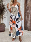 Kadın Ip Askılı Geniş V Yakalı Desenli Süprem Elbise thumbnail 2