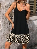 Kadın Ip Askılı Yuvarlak Yakalı Leopar Detaylı Elbise thumbnail 3