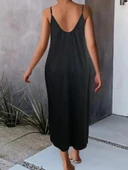 Kadın Ip Askılı Geniş V Yakalı Viskon Elbise thumbnail 2