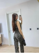 Leopar Desenli Düğmeli Bluzlu Pantolon İkili Takım -Leopar - 3